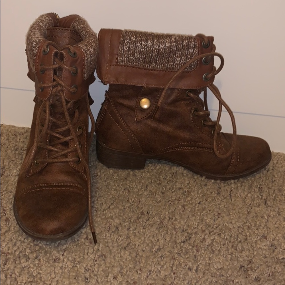 Brown combat boots